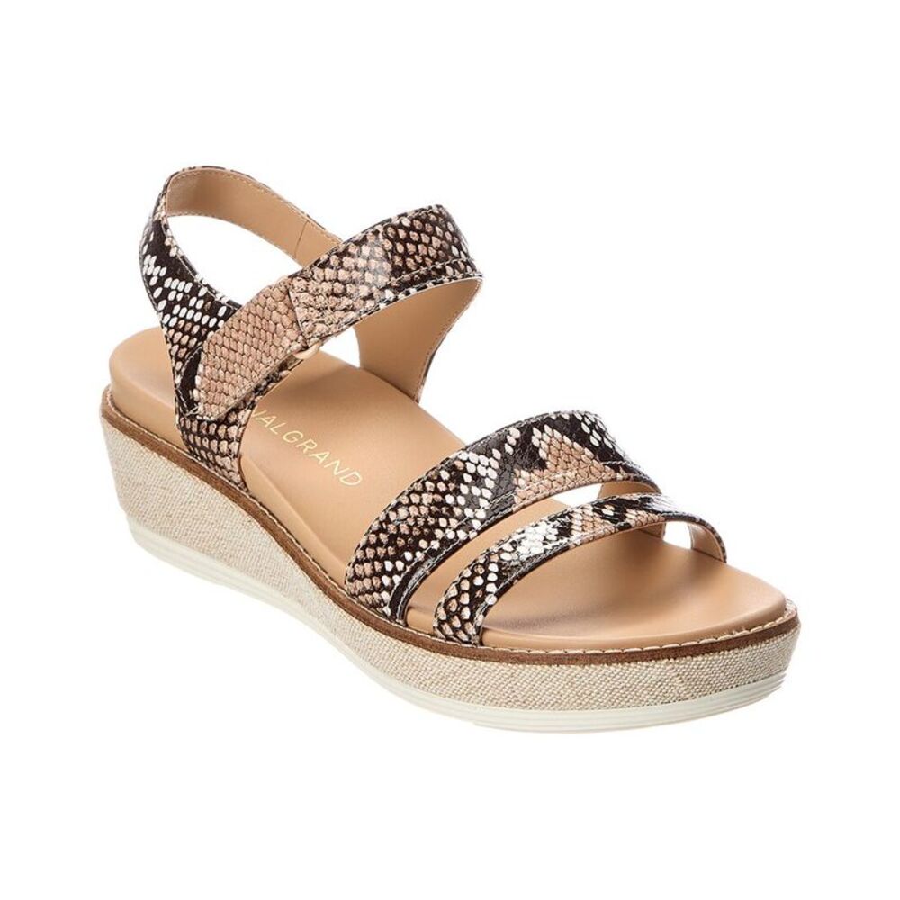 Cole Haan Women's Snake-Print Strappy Wedge Sandals in Beige and Black